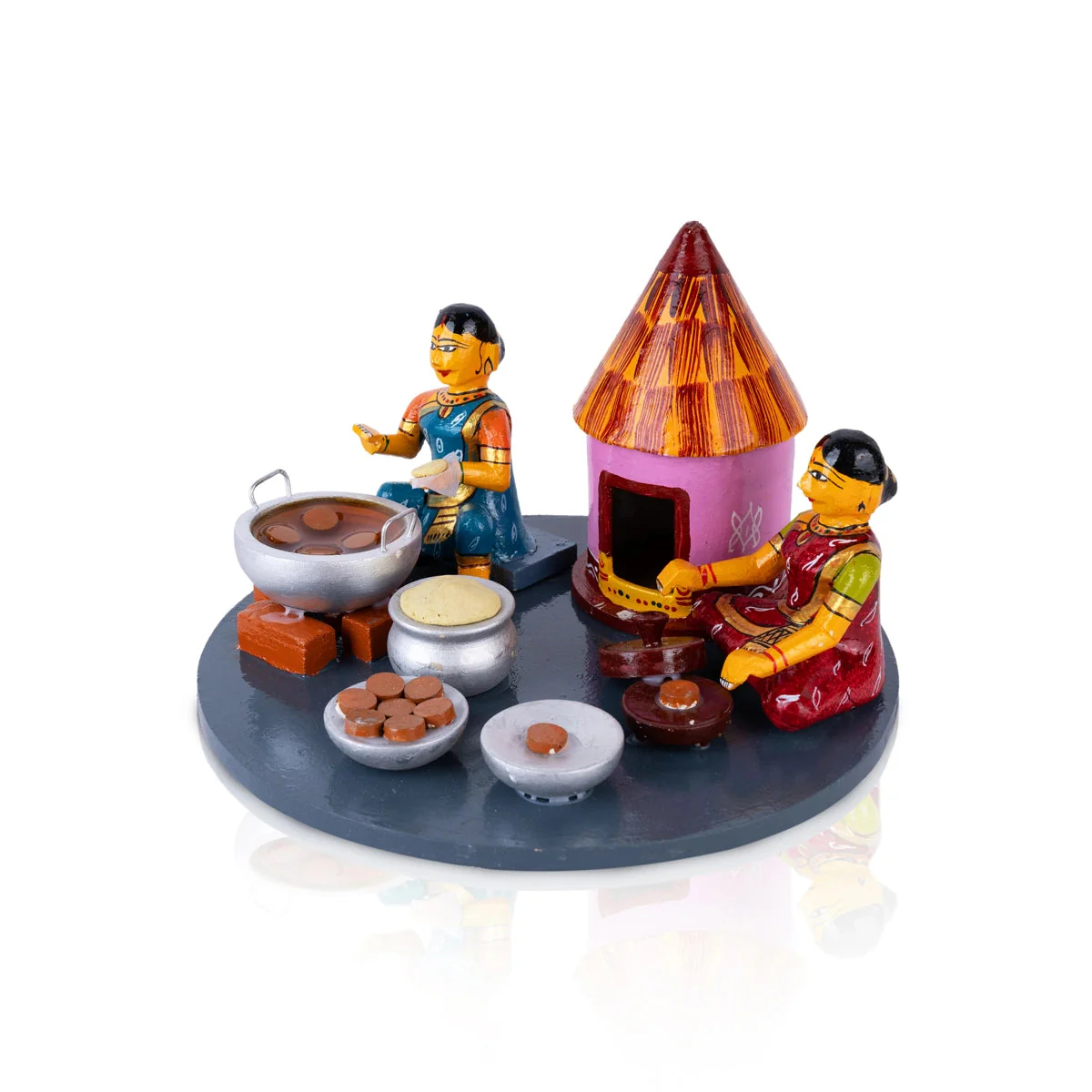 Lady Making Athirasam Kondapalli Toy- 6 X 9 Inches | Handmade Showpiece/ Wooden Statue For Home Decor & Gifting - Image 2