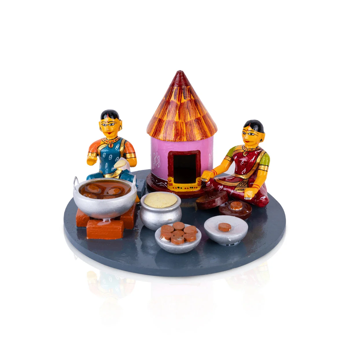 Lady Making Athirasam Kondapalli Toy- 6 X 9 Inches | Handmade Showpiece/ Wooden Statue For Home Decor & Gifting - Image 3