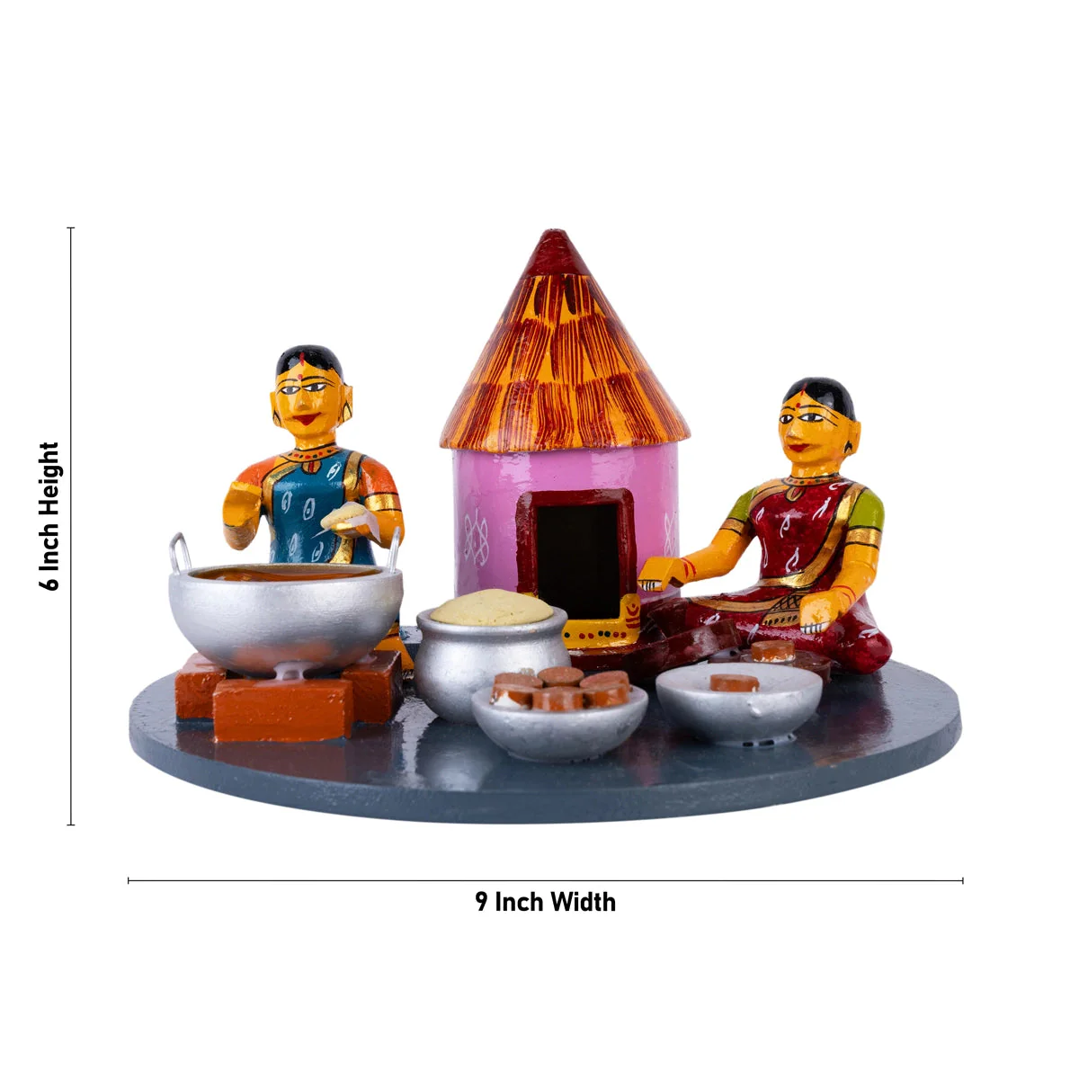 Lady Making Athirasam Kondapalli Toy- 6 X 9 Inches | Handmade Showpiece/ Wooden Statue For Home Decor & Gifting - Image 4
