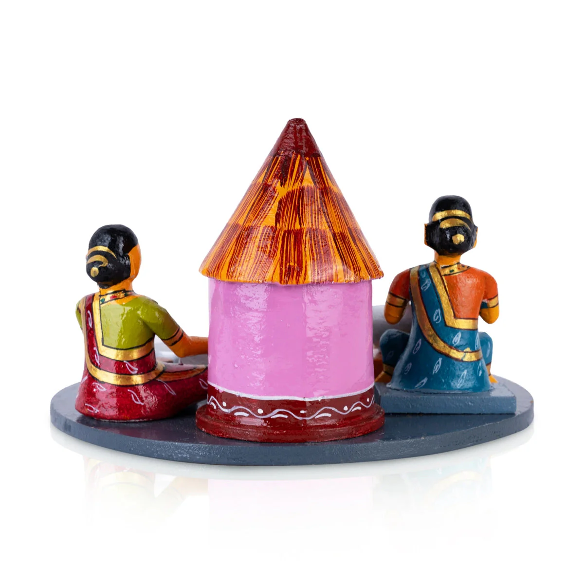 Lady Making Athirasam Kondapalli Toy- 6 X 9 Inches | Handmade Showpiece/ Wooden Statue For Home Decor & Gifting - Image 5