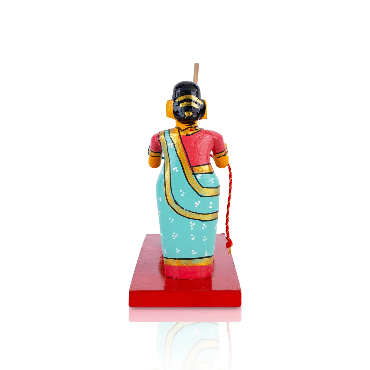 Lady Making Butter Kondapalli Bommalu - 6.5 x 7 Inches | Handmade Showpiece/ Wooden Statue for Home Decor - Image 2