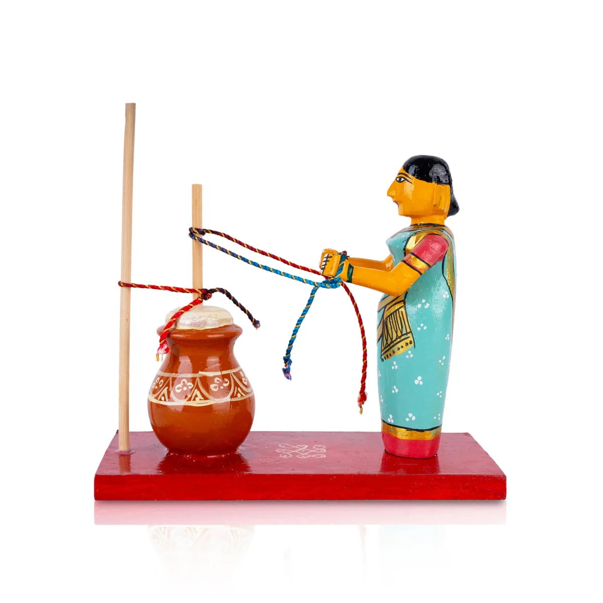 Lady Making Butter Kondapalli Bommalu - 6.5 x 7 Inches | Handmade Showpiece/ Wooden Statue for Home Decor - Image 3