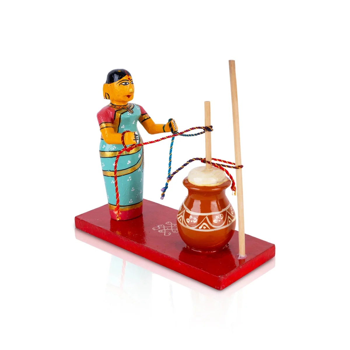 Lady Making Butter Kondapalli Bommalu - 6.5 x 7 Inches | Handmade Showpiece/ Wooden Statue for Home Decor - Image 4