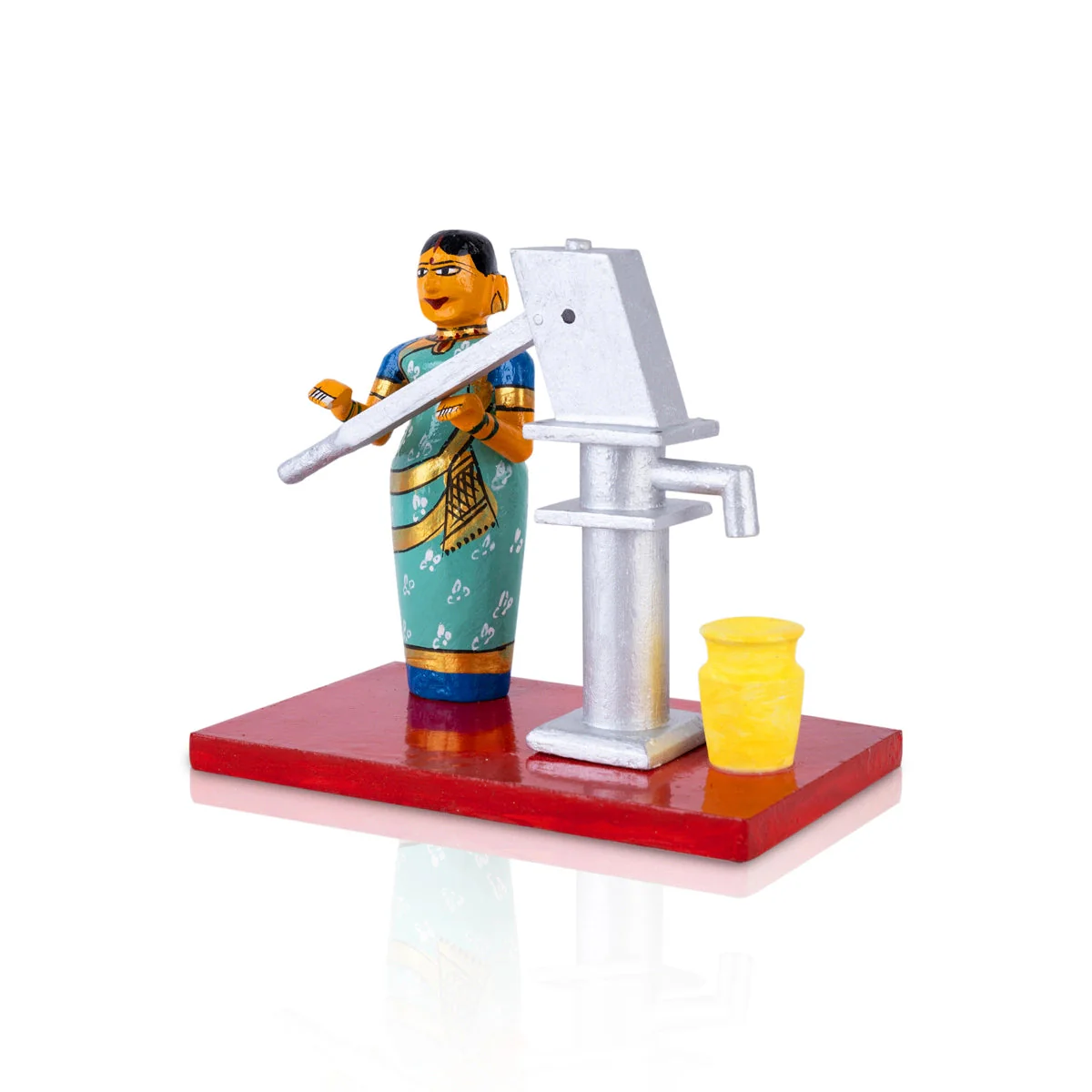 Lady With Hand Pump Kondapalli Toy - 6 X 7 Inches | Handmade Showpiece/ Wooden Statue For Home Decor & Gifting - Image 2