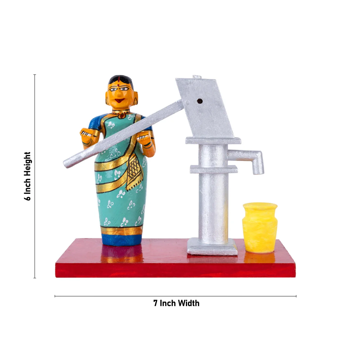 Lady With Hand Pump Kondapalli Toy - 6 X 7 Inches | Handmade Showpiece/ Wooden Statue For Home Decor & Gifting - Image 3