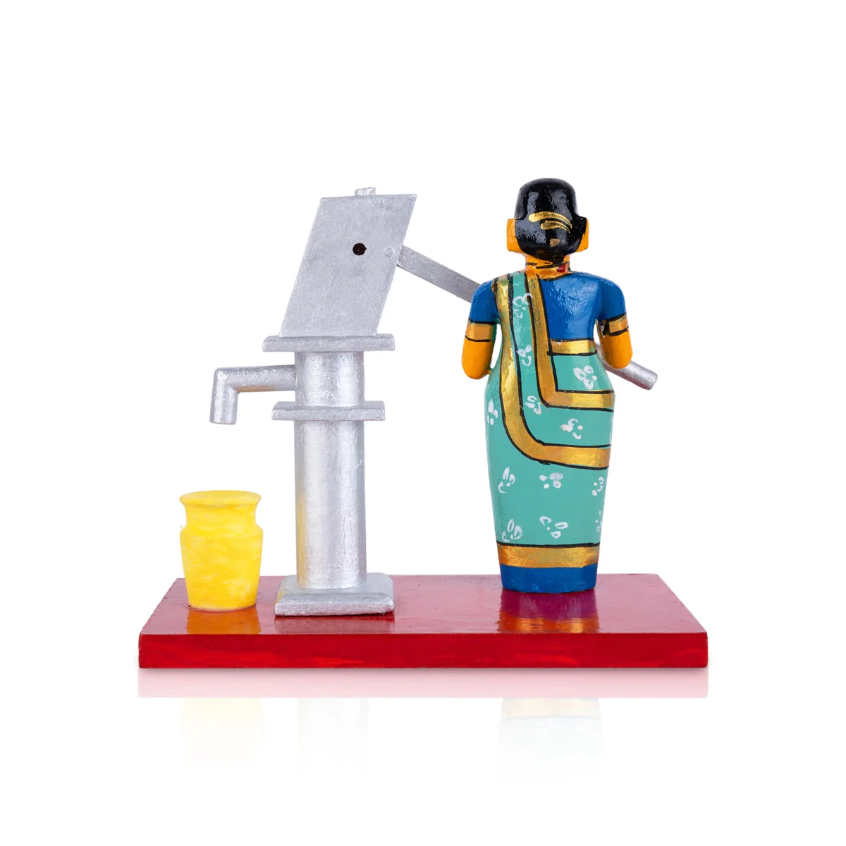 Lady With Hand Pump Kondapalli Toy - 6 X 7 Inches | Handmade Showpiece/ Wooden Statue For Home Decor & Gifting - Image 4