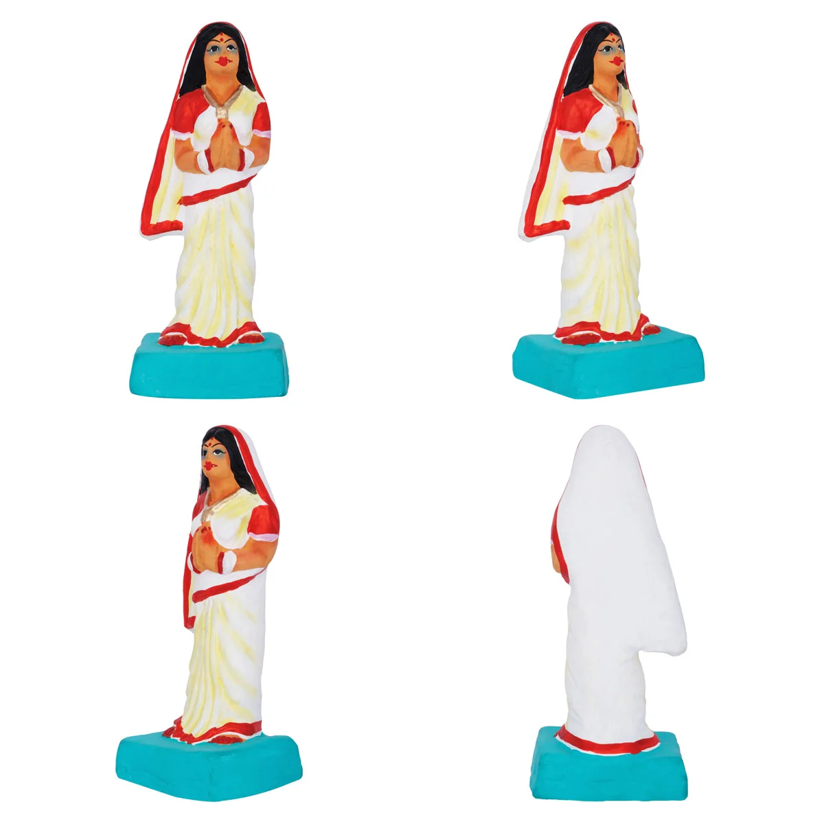 Lady With Tulasi Maadam Clay Golu Bommai Pair- 5 X 2.5 Inches | Navaratri Gombe/ Giri Golu Doll/Navratri Decor - Image 3