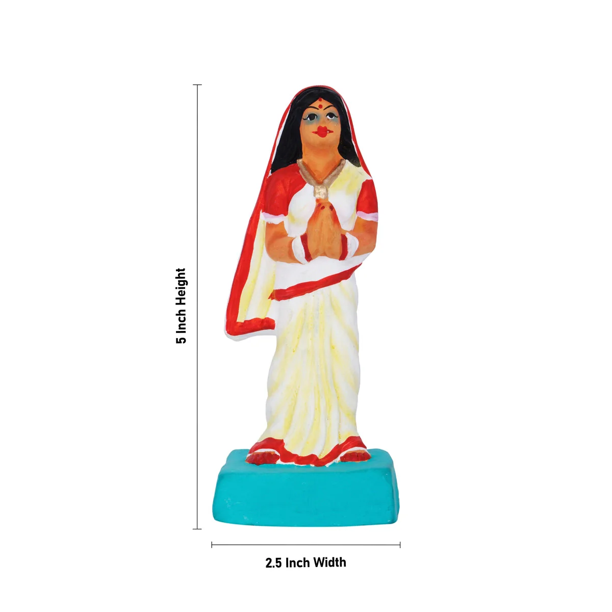 Lady With Tulasi Maadam Clay Golu Bommai Pair- 5 X 2.5 Inches | Navaratri Gombe/ Giri Golu Doll/Navratri Decor - Image 4