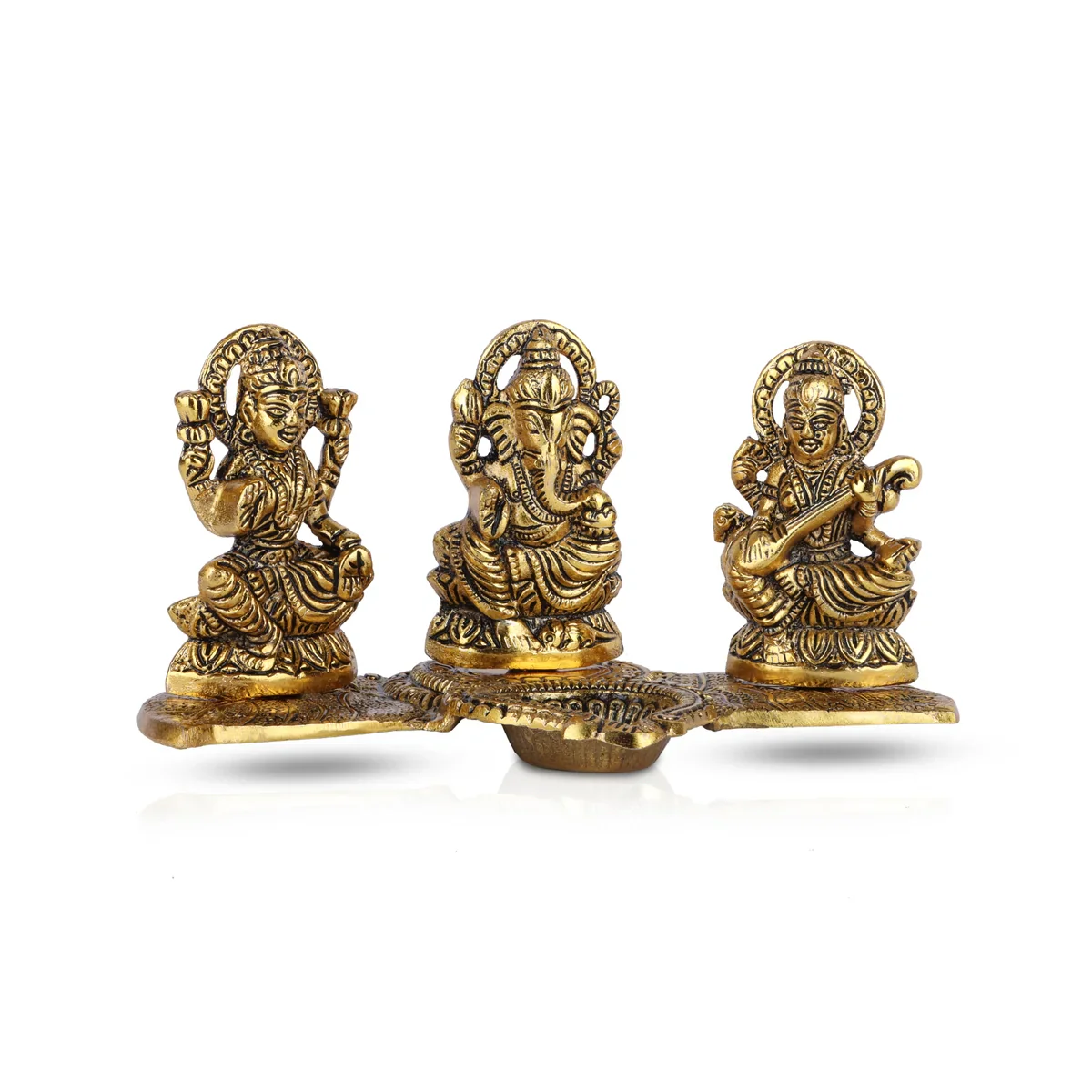 Lakshmi Ganesh Saraswathi with Deep - 4 x 8 Inches | Aluminium Lamp/ Deepam for Pooja/ 280 Gms Approx - Image 3