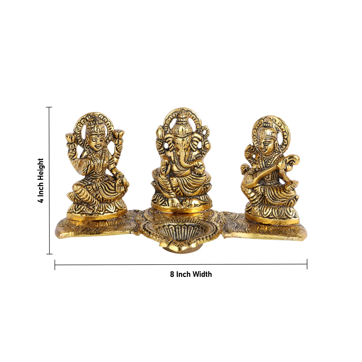 Lakshmi Ganesh Saraswathi with Deep - 4 x 8 Inches | Aluminium Lamp/ Deepam for Pooja/ 280 Gms Approx - Image 5
