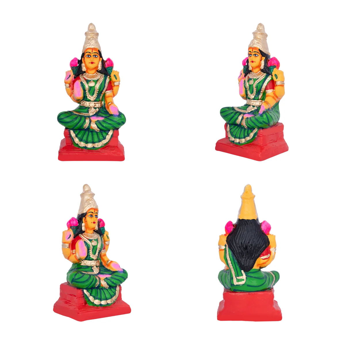 Lakshmi Ganesh Saraswati Idol Clay Golu Bommai Set - 10 X 5 Inches | Navaratri Golu Gombe/ Giri Golu Doll - Image 2