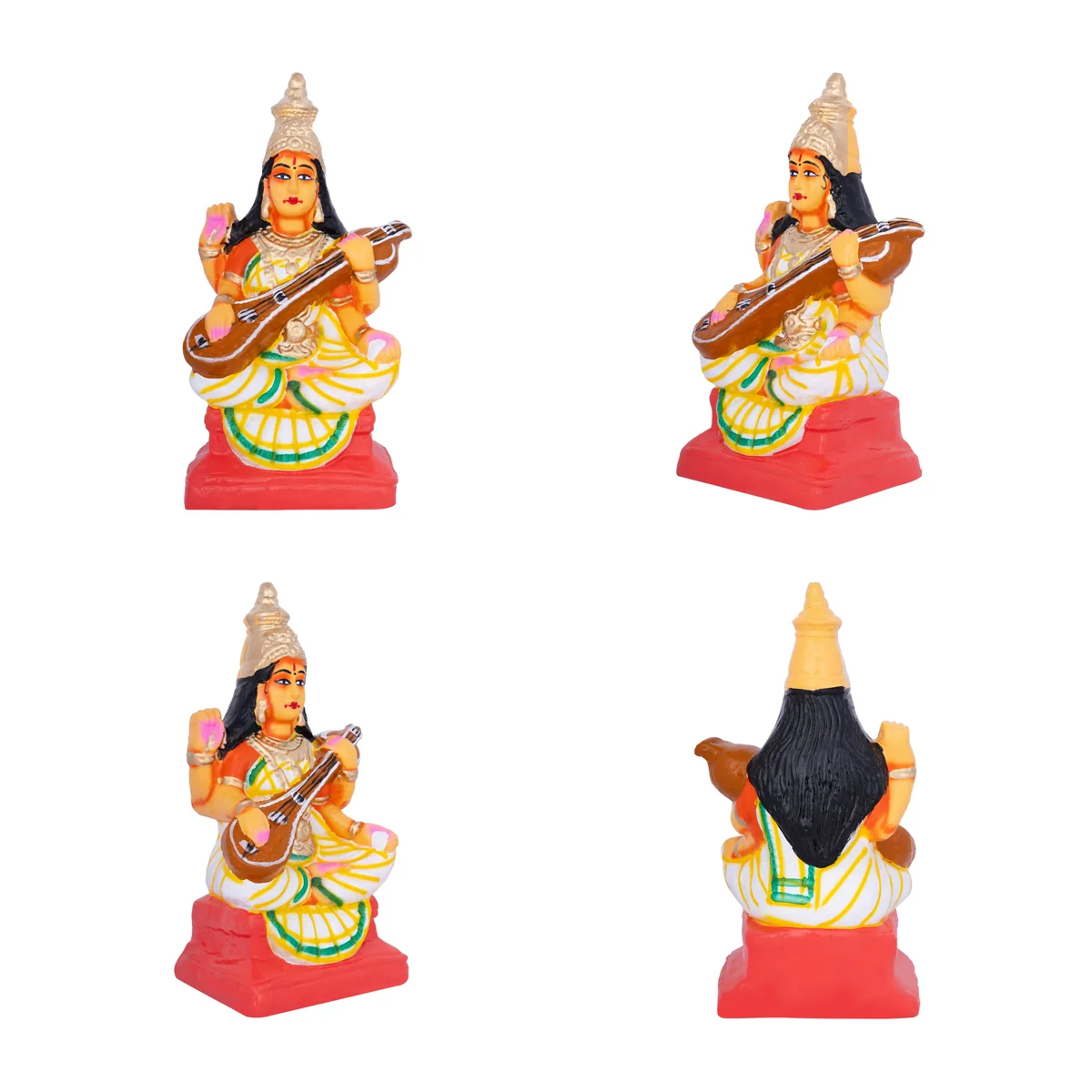 Lakshmi Ganesh Saraswati Idol Clay Golu Bommai Set - 10 X 5 Inches | Navaratri Golu Gombe/ Giri Golu Doll - Image 4