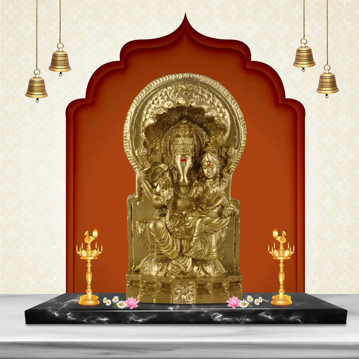 Lakshmi Hayagreeva Statue with Arch - 6 x 4 Inches | Resin Statue for Pooja - Image 5
