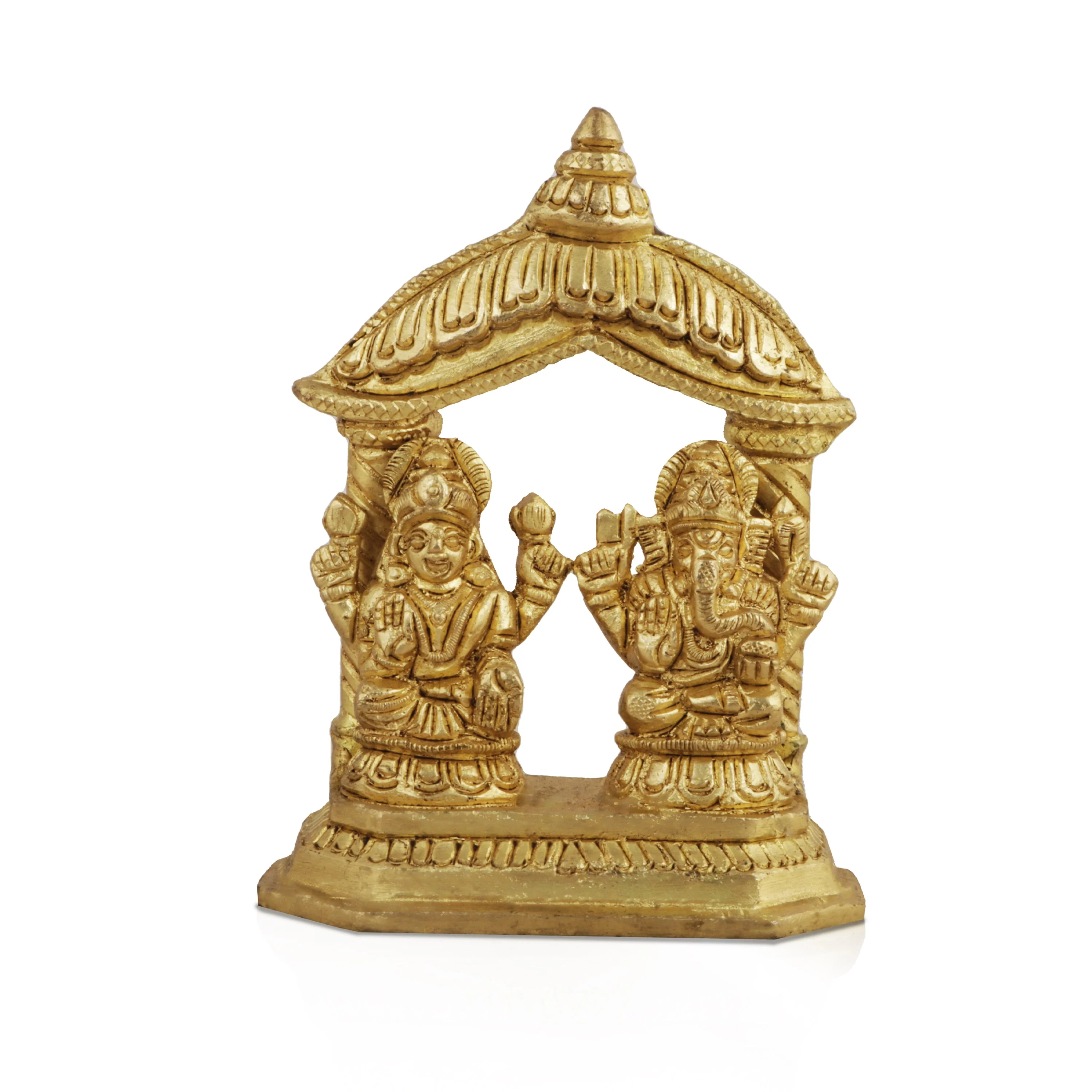 Lakshmi Idol & Ganesh Murti Sitting On Chowki - 4.25 x 3.5 Inches | Antique Brass Idol for Pooja