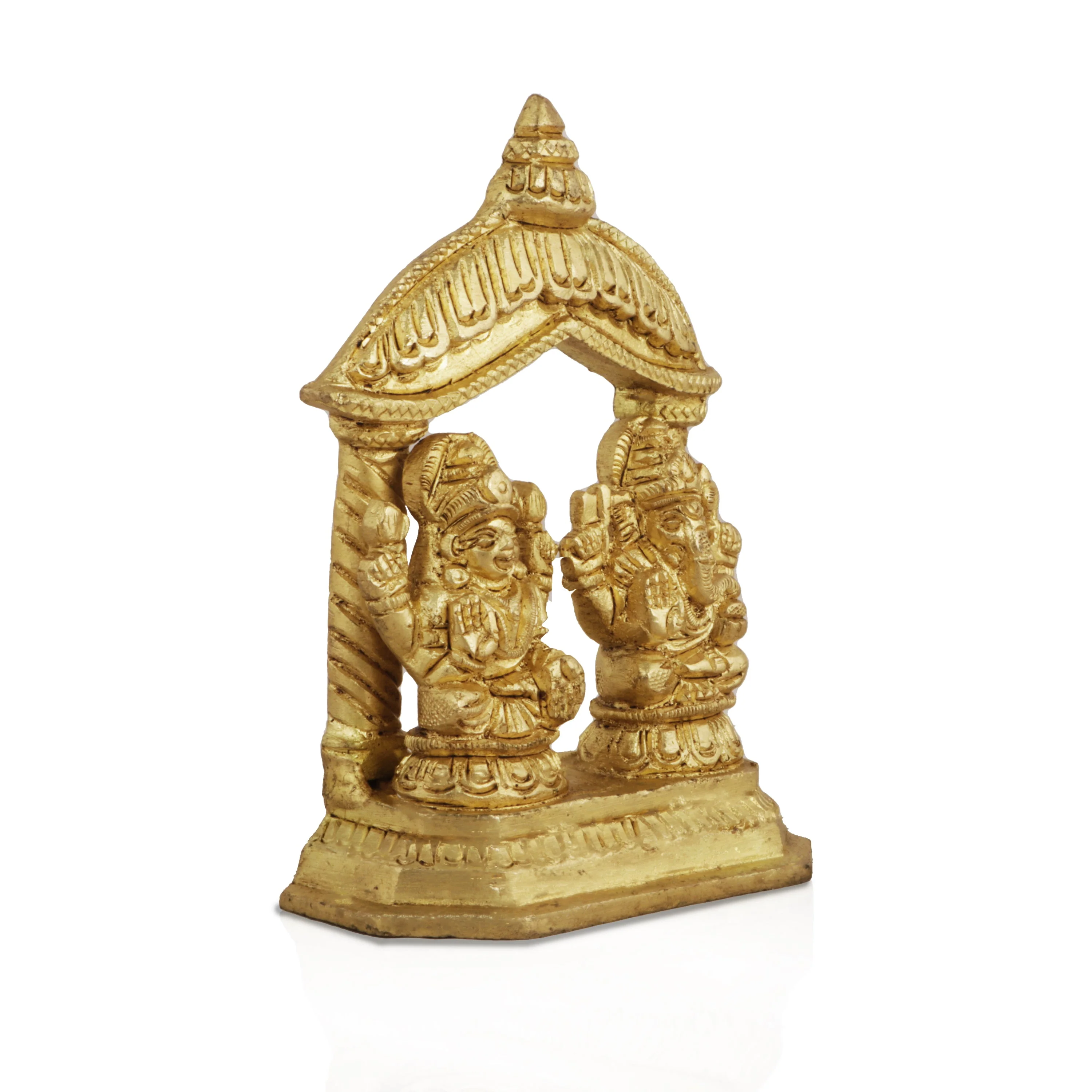 Lakshmi Idol & Ganesh Murti Sitting On Chowki - 4.25 x 3.5 Inches | Antique Brass Idol for Pooja - Image 2