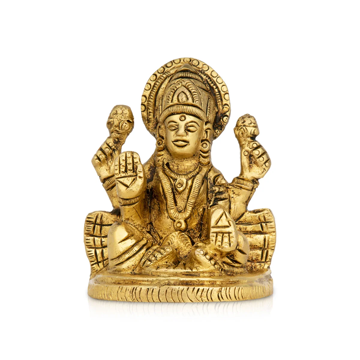 Lakshmi Idol Sitting On Base - 3.5 x 3 Inches | Laxmi Idol/ Antique Brass Idol for Pooja - Image 3