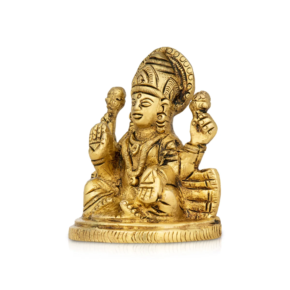 Lakshmi Idol Sitting On Base - 3.5 x 3 Inches | Laxmi Idol/ Antique Brass Idol for Pooja - Image 4