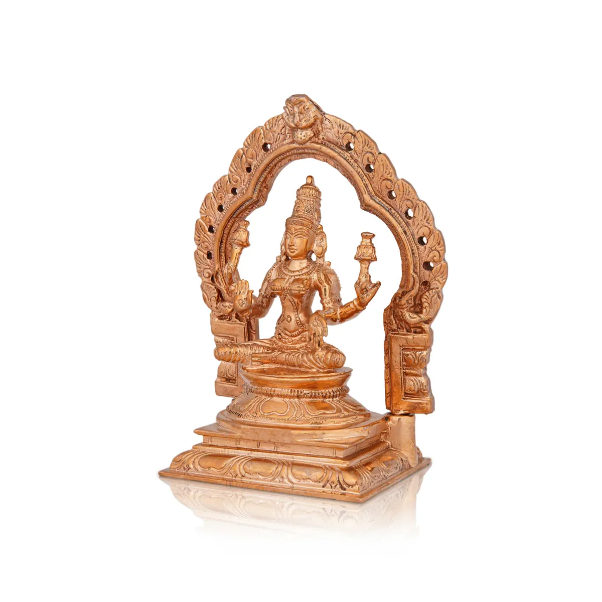 Lakshmi Idol Sitting On Base With Arch - 5 X 3.5 Inches | Panchaloha Statue/ Laxmi Idol For Pooja - Image 2