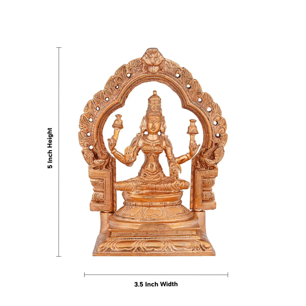 Lakshmi Idol Sitting On Base With Arch - 5 X 3.5 Inches | Panchaloha Statue/ Laxmi Idol For Pooja - Image 4