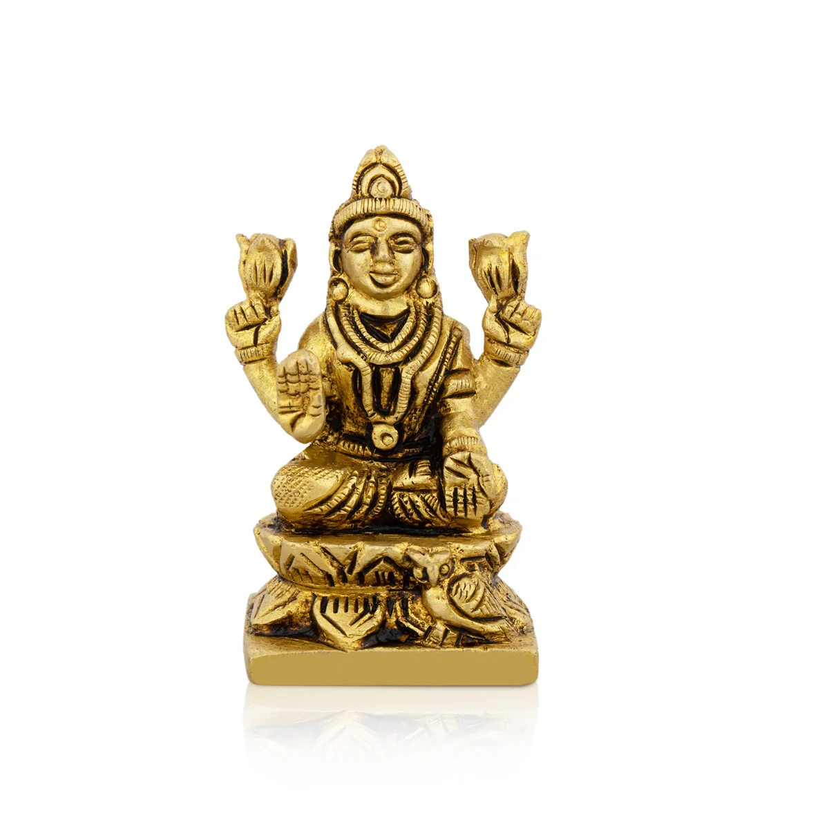 Lakshmi Idol Sitting On Flower Base - 2 x 1.5 Inches | Laxmi Idol/ Antique Brass Idol for Pooja - Image 2