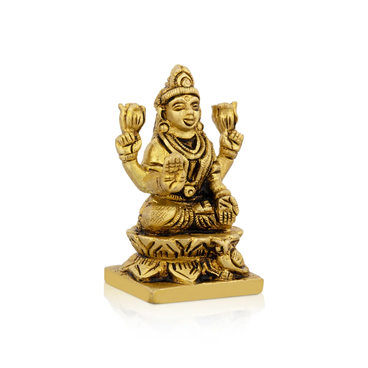 Lakshmi Idol Sitting On Flower Base - 2 x 1.5 Inches | Laxmi Idol/ Antique Brass Idol for Pooja - Image 4