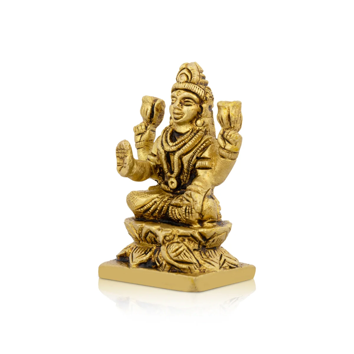 Lakshmi Idol Sitting On Flower Base - 2 x 1.5 Inches | Laxmi Idol/ Antique Brass Idol for Pooja - Image 5
