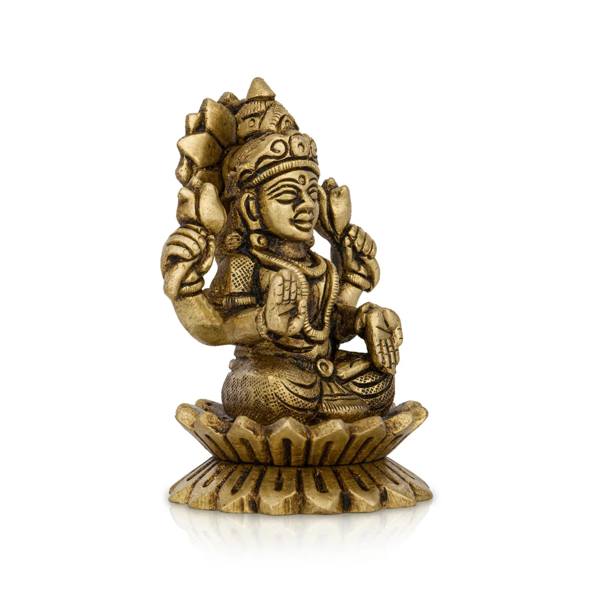 Lakshmi Idol Sitting On Lotus - 3 X 2 Inches | Laxmi Murti/ Antique Brass Idol For Wealth & Prosperity - Image 2