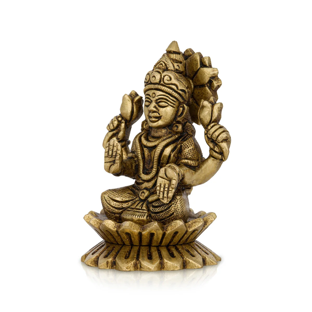 Lakshmi Idol Sitting On Lotus - 3 X 2 Inches | Laxmi Murti/ Antique Brass Idol For Wealth & Prosperity - Image 3