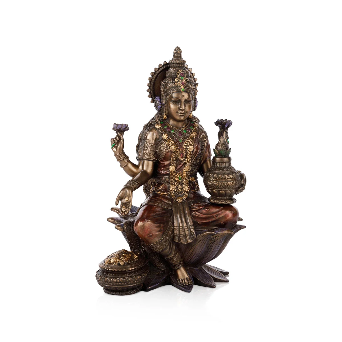Lakshmi Idol Sitting On Lotus - 7 x 4 Inches | Laxmi Idol/ Resin Statue/ Lakshmi Murti for Pooja - Image 2