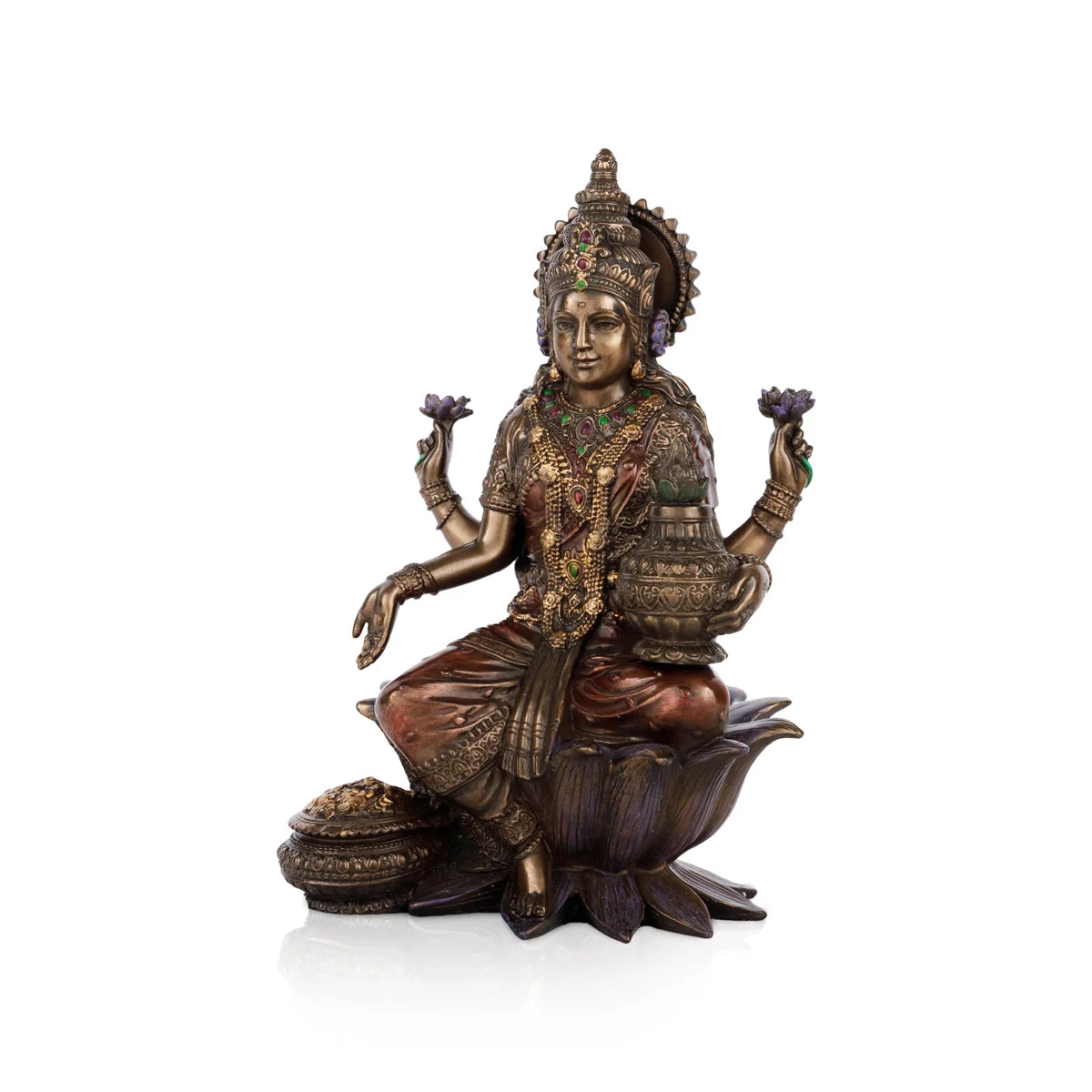 Lakshmi Idol Sitting On Lotus - 7 x 4 Inches | Laxmi Idol/ Resin Statue/ Lakshmi Murti for Pooja - Image 3