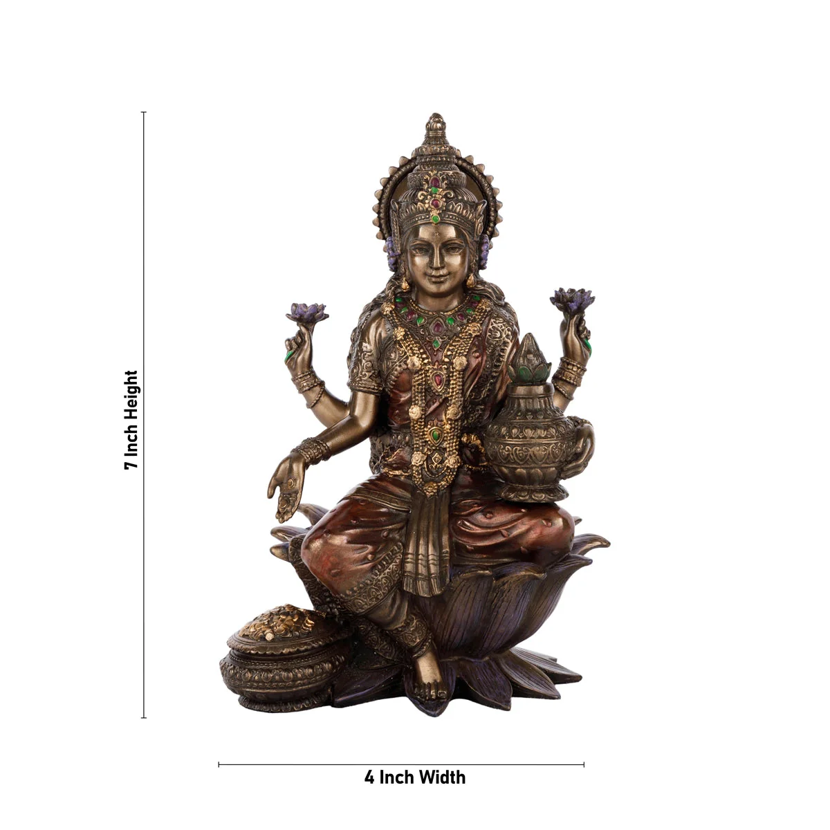 Lakshmi Idol Sitting On Lotus - 7 x 4 Inches | Laxmi Idol/ Resin Statue/ Lakshmi Murti for Pooja - Image 4