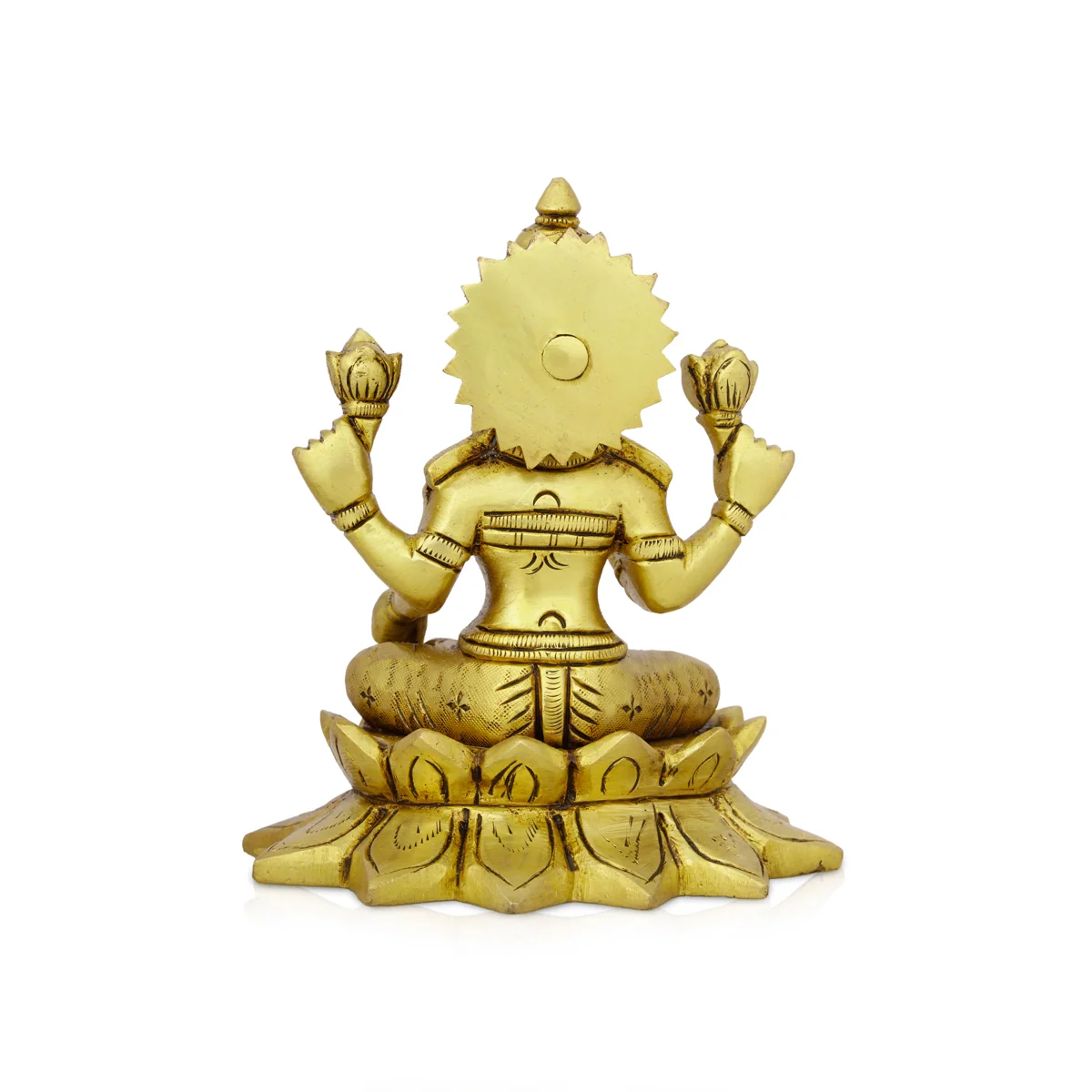 Lakshmi Idol Sitting On Lotus Base - 5.5 x 4.5 Inches | Antique Brass Idol/ Laxmi Murti for Pooja - Image 4