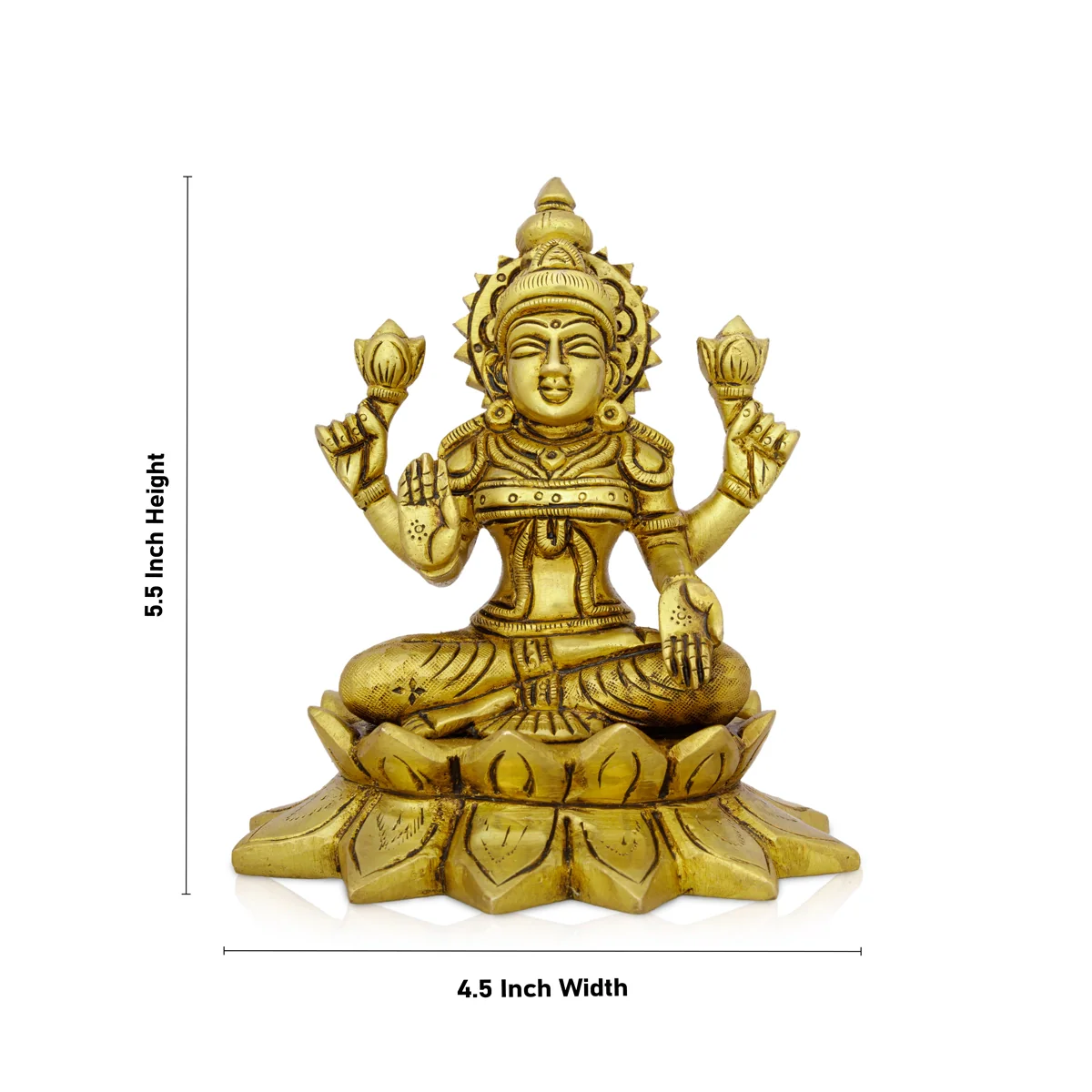 Lakshmi Idol Sitting On Lotus Base - 5.5 x 4.5 Inches | Antique Brass Idol/ Laxmi Murti for Pooja - Image 5