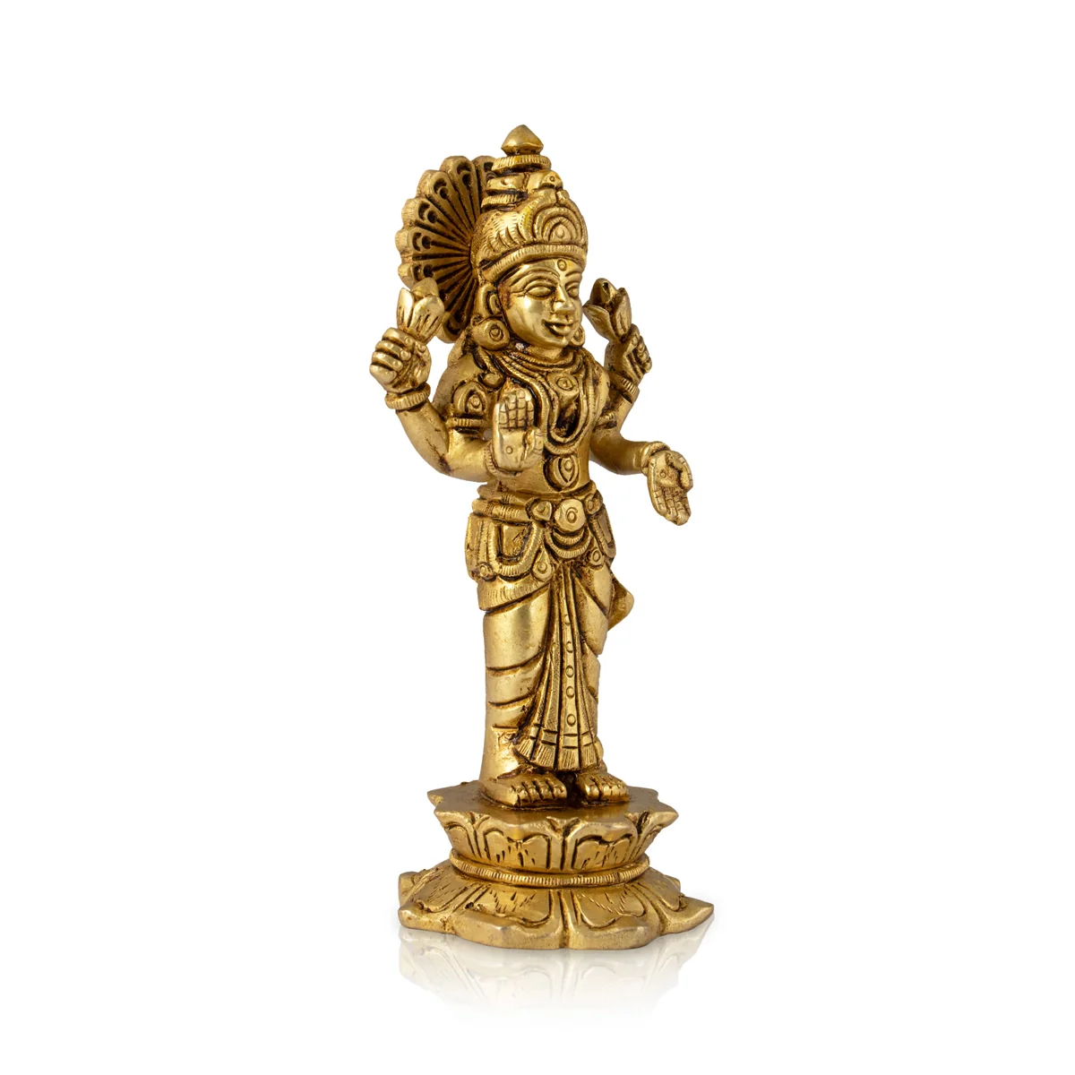 Lakshmi Idol Standing On Lotus Base - 6 x 3 Inches | Antique Brass Idol/ Laxmi Murti for Pooja - Image 2