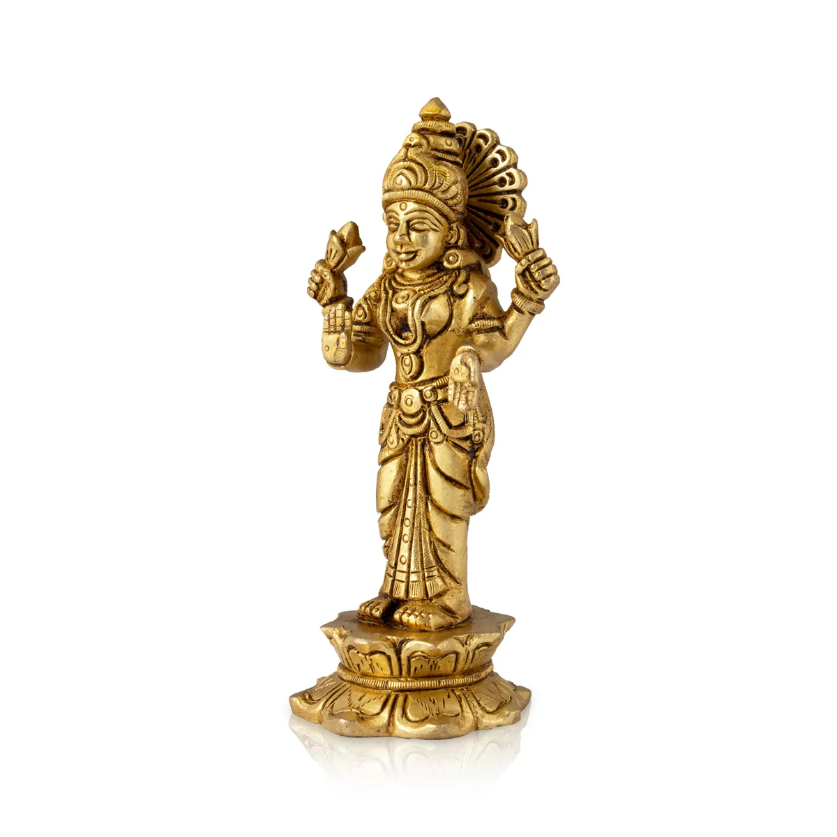 Lakshmi Idol Standing On Lotus Base - 6 x 3 Inches | Antique Brass Idol/ Laxmi Murti for Pooja - Image 3