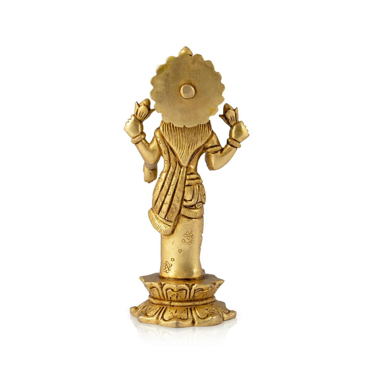 Lakshmi Idol Standing On Lotus Base - 6 x 3 Inches | Antique Brass Idol/ Laxmi Murti for Pooja - Image 4