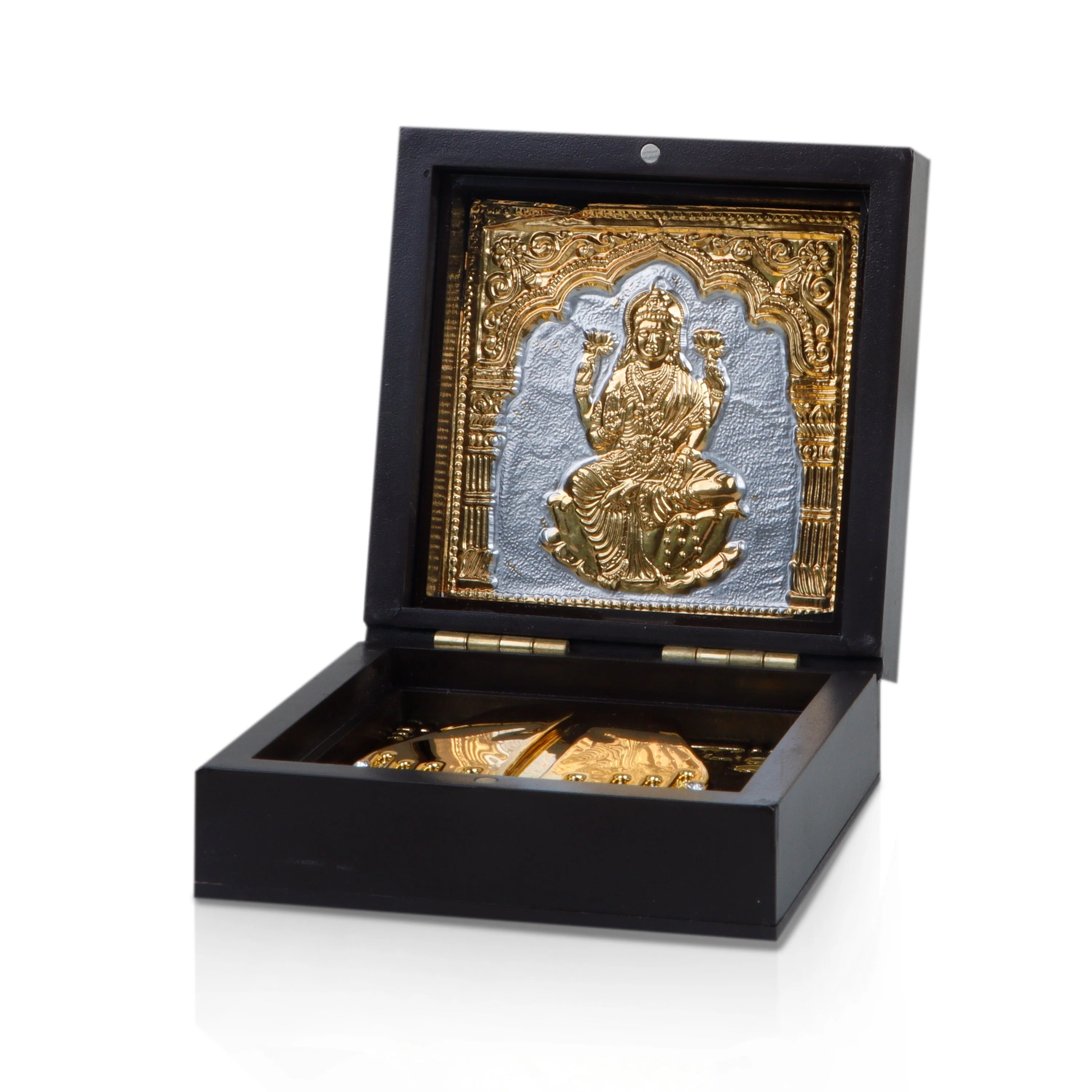 Lakshmi Murti Design Pooja Box - 4 x 3 Inches | Charan Paduka Box/ Puja Box For Wealth Blessings - Image 2
