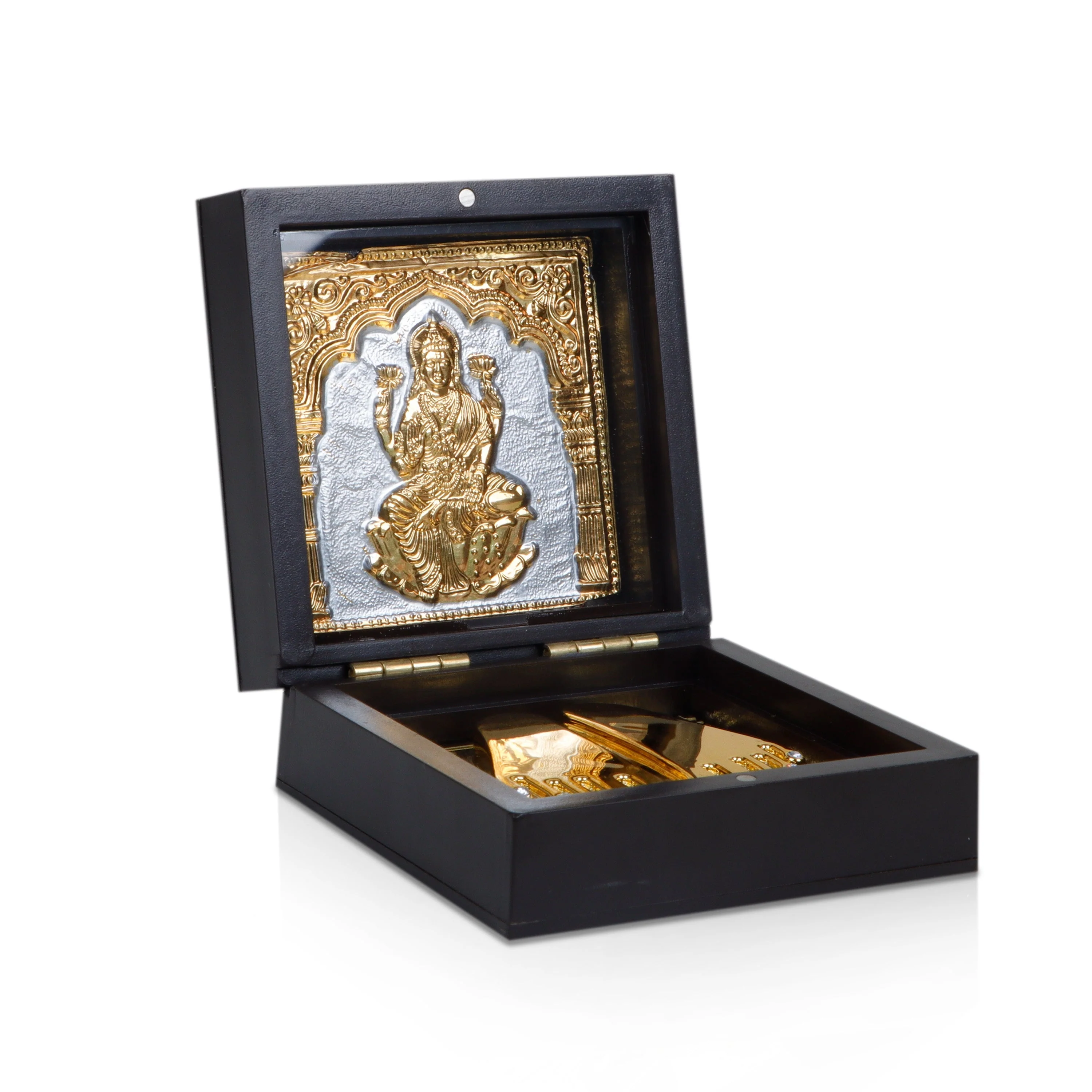 Lakshmi Murti Design Pooja Box - 4 x 3 Inches | Charan Paduka Box/ Puja Box For Wealth Blessings - Image 5