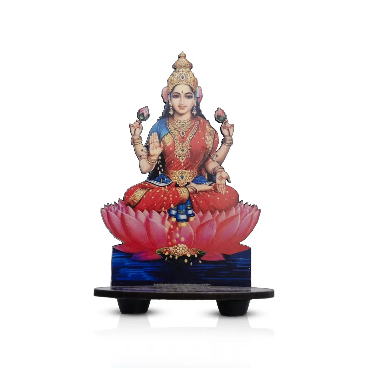 Lakshmi Murti With Kolam Stand - 5 X 4 Inches | Deity With Rangoli Design Wooden Bajot For Pooja Room Decor - Image 3