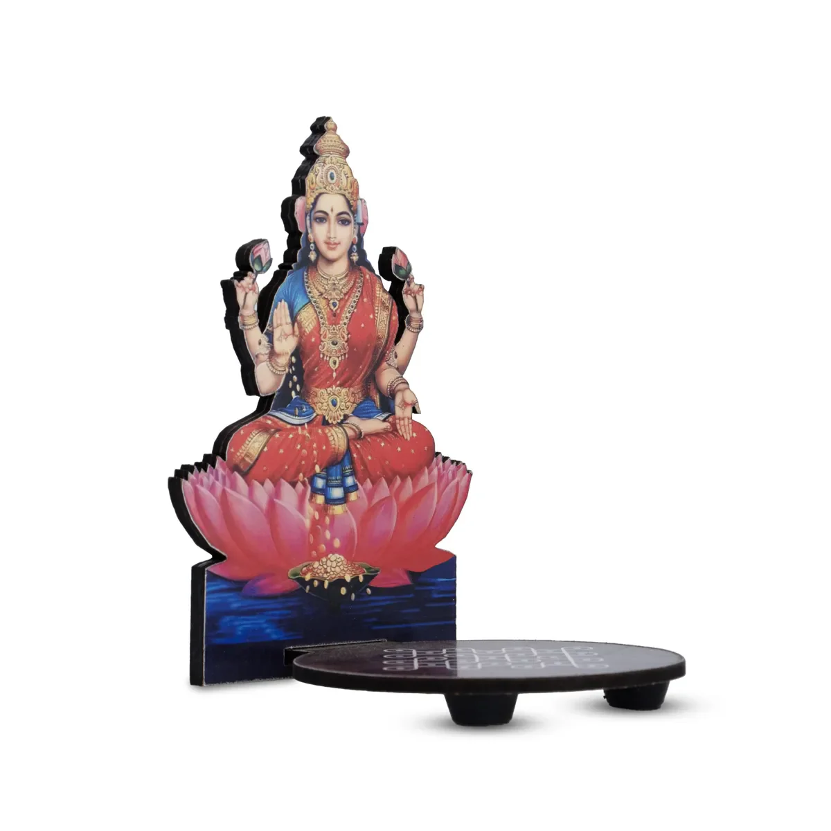 Lakshmi Murti With Kolam Stand - 5 X 4 Inches | Deity With Rangoli Design Wooden Bajot For Pooja Room Decor - Image 4
