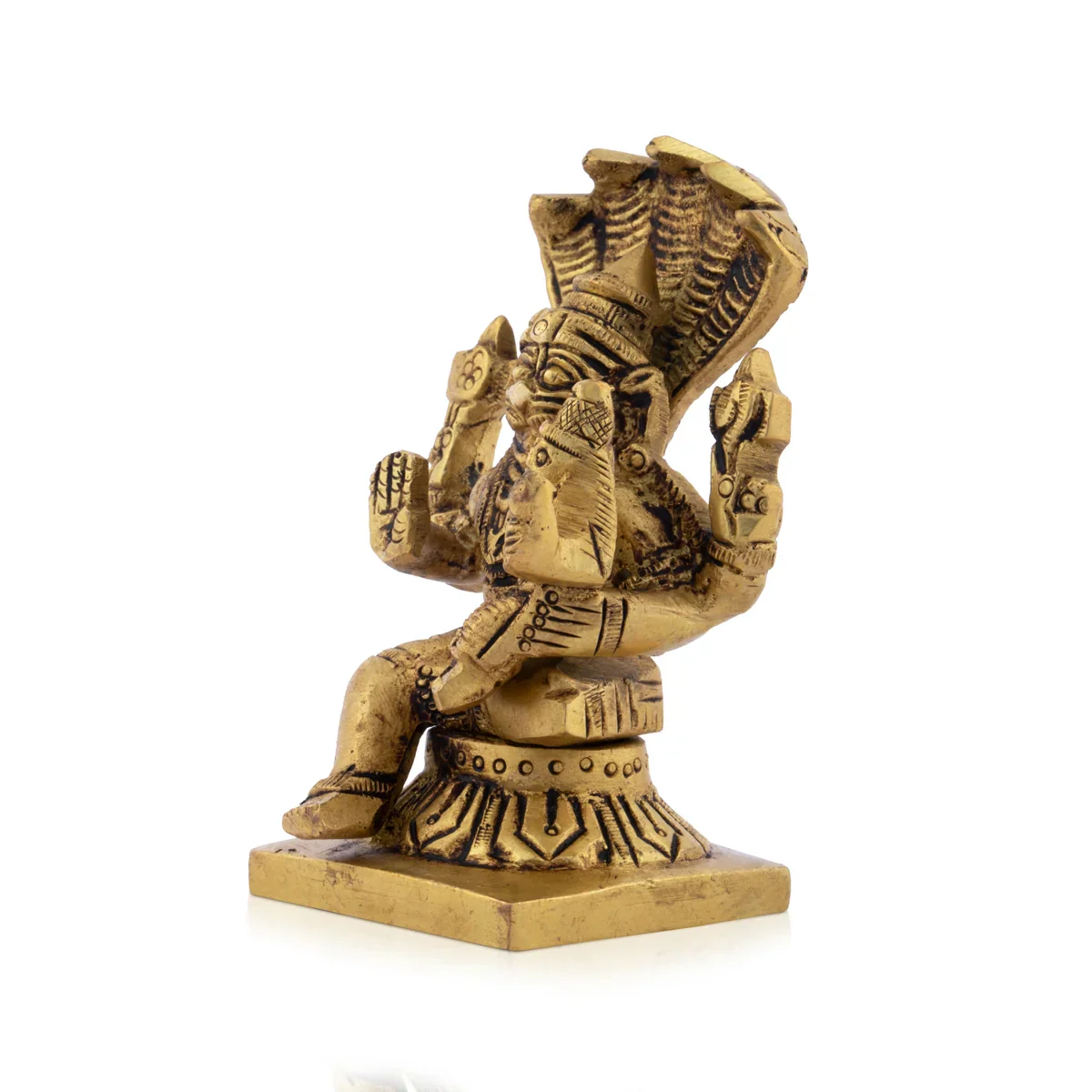 Lakshmi Narasimhar - 3.5 x 2.5 Inches | Antique Brass Statue/ Laxmi Narasimha with Nag for Pooja/ 340 Gms Approx - Image 2