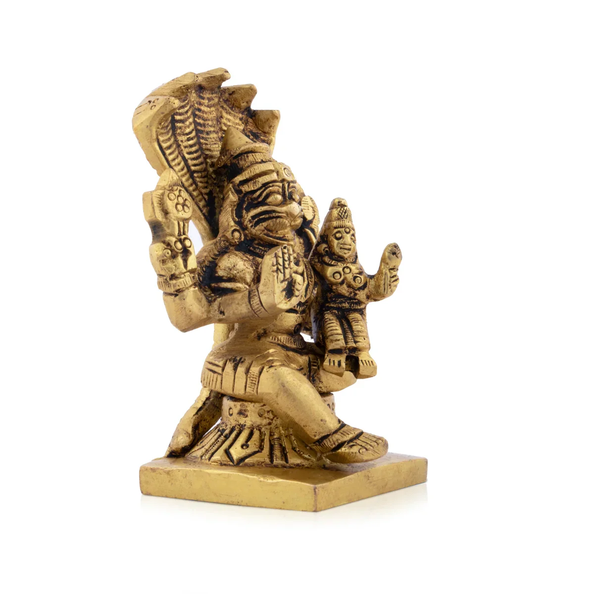 Lakshmi Narasimhar - 3.5 x 2.5 Inches | Antique Brass Statue/ Laxmi Narasimha with Nag for Pooja/ 340 Gms Approx - Image 3