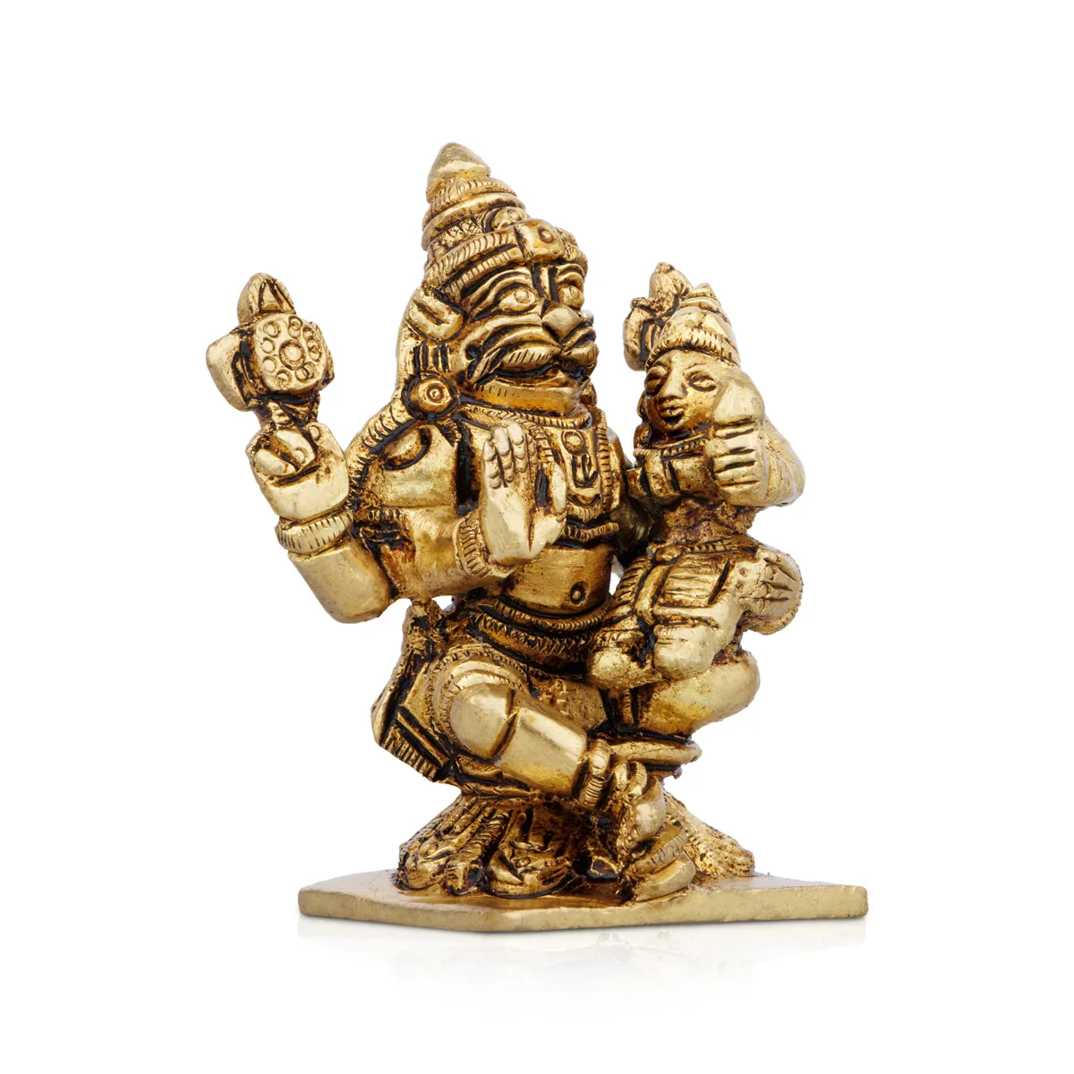 Lakshmi Narasimhar - 3 x 2.5 Inches | Antique Brass Statue/ Laxmi Narasimha Idol for Pooja/ 235 Gms Approx - Image 2