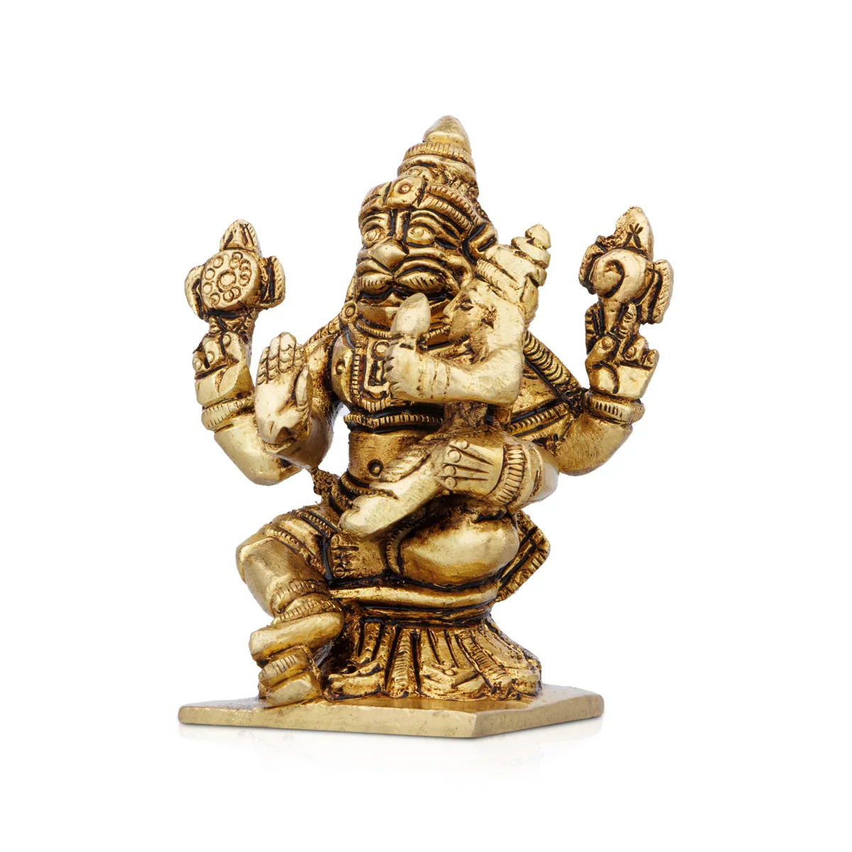 Lakshmi Narasimhar - 3 x 2.5 Inches | Antique Brass Statue/ Laxmi Narasimha Idol for Pooja/ 235 Gms Approx - Image 3