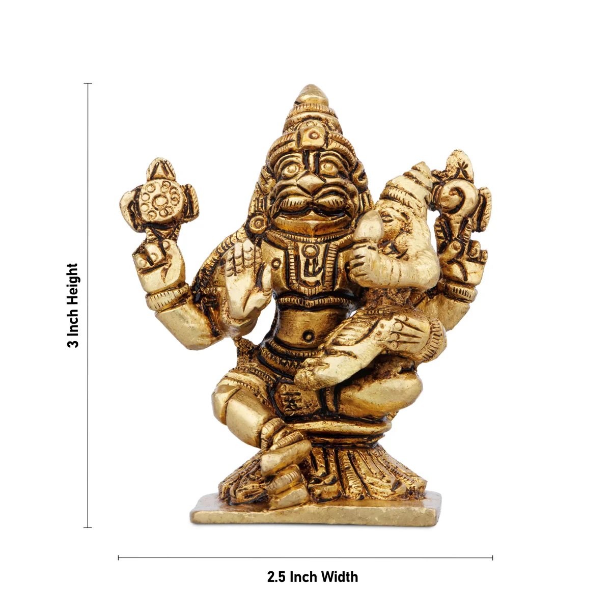 Lakshmi Narasimhar - 3 x 2.5 Inches | Antique Brass Statue/ Laxmi Narasimha Idol for Pooja/ 235 Gms Approx - Image 5