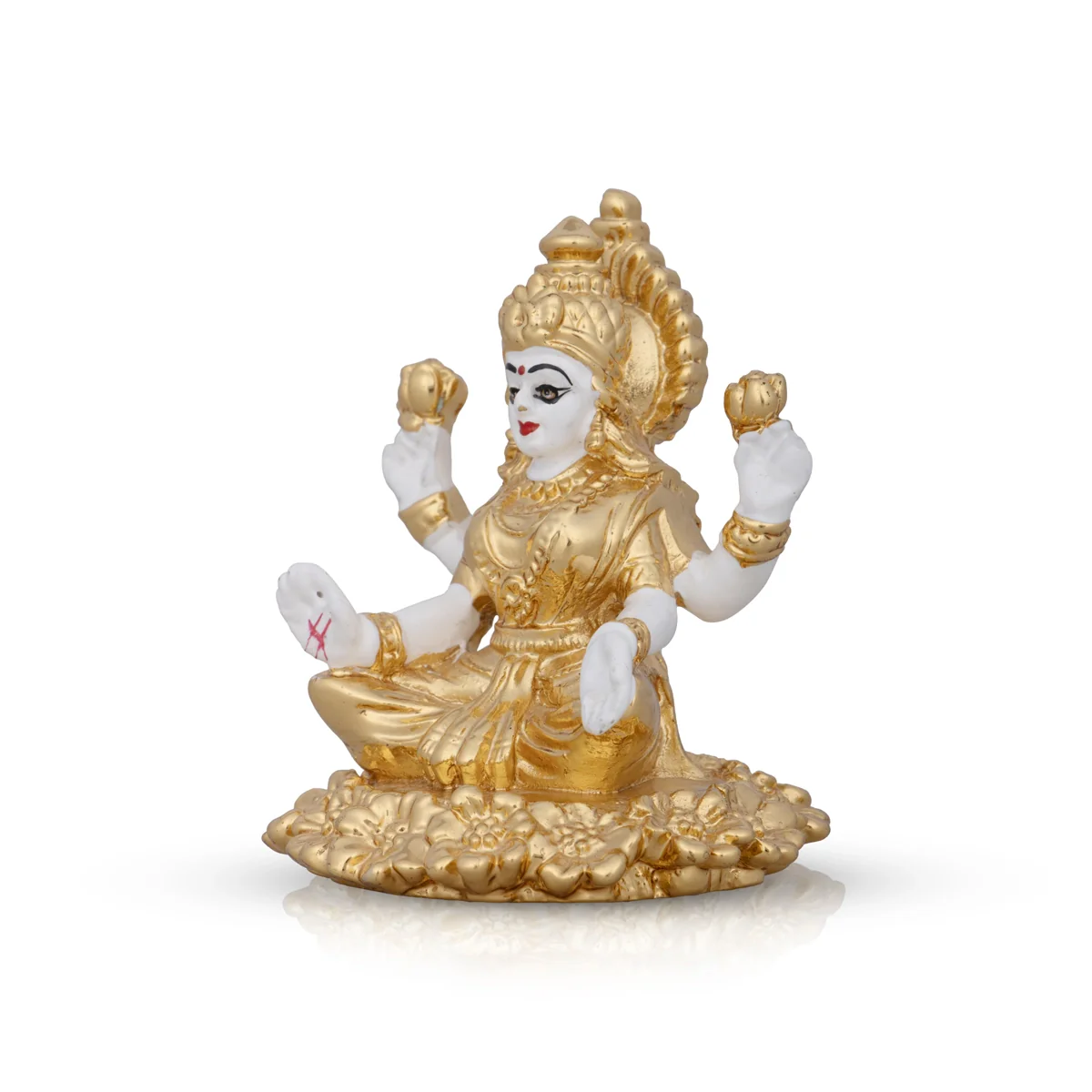 Lakshmi Idol Sitting On Flower - 3 x 2 Inches | Ceramic Sculpture/ Lakshmi Murti/ Laxmi Murti for Pooja - Image 3