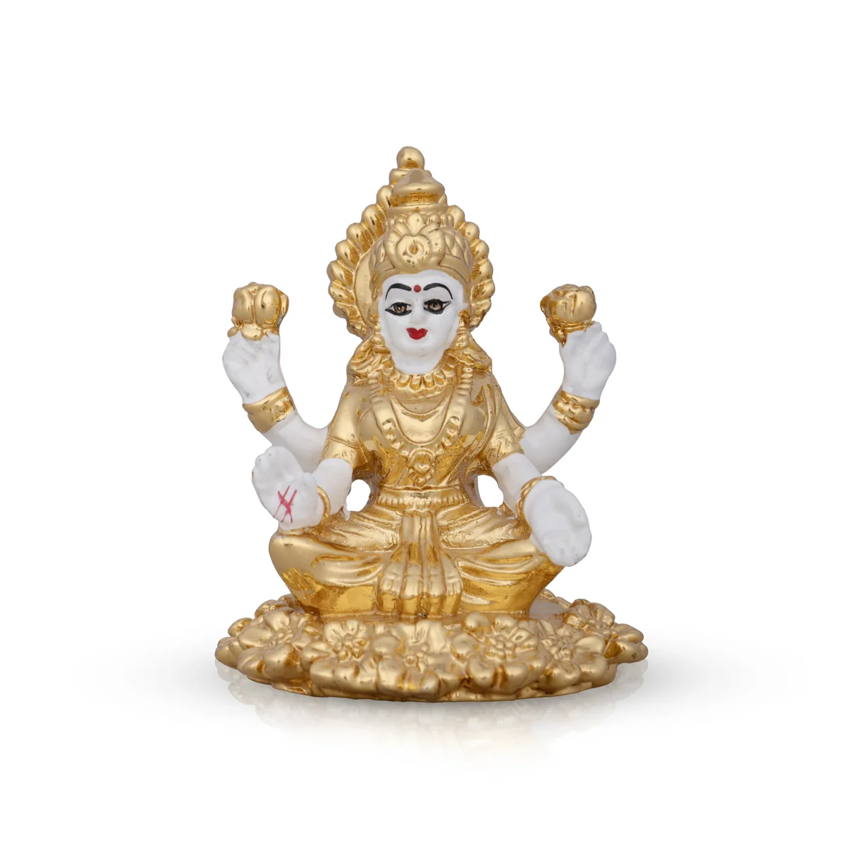 Lakshmi Idol Sitting On Flower - 3 x 2 Inches | Ceramic Sculpture/ Lakshmi Murti/ Laxmi Murti for Pooja - Image 5