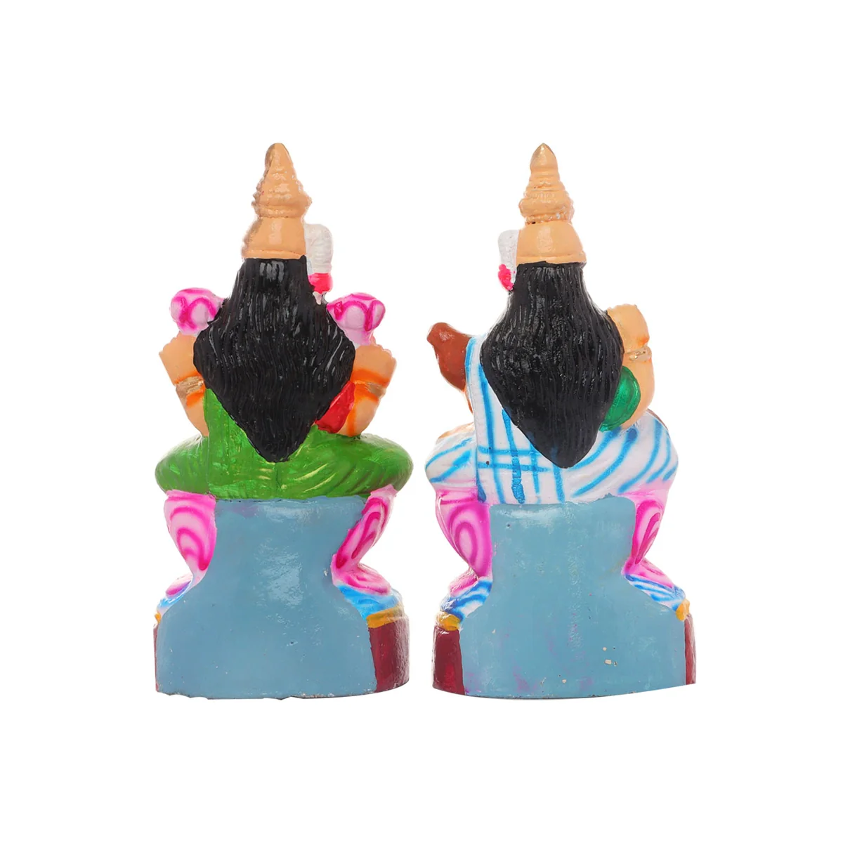 Lakshmi Saraswati Clay Golu Bommai Pair - 10 x 5 Inches | Giri Golu Doll/ Navaratri Golu Bomma/Gombe/Bommai - Image 2