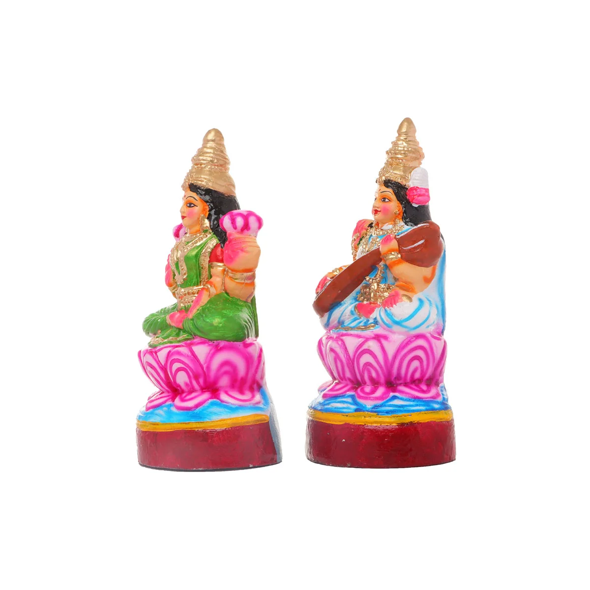 Lakshmi Saraswati Clay Golu Bommai Pair - 10 x 5 Inches | Giri Golu Doll/ Navaratri Golu Bomma/Gombe/Bommai - Image 3
