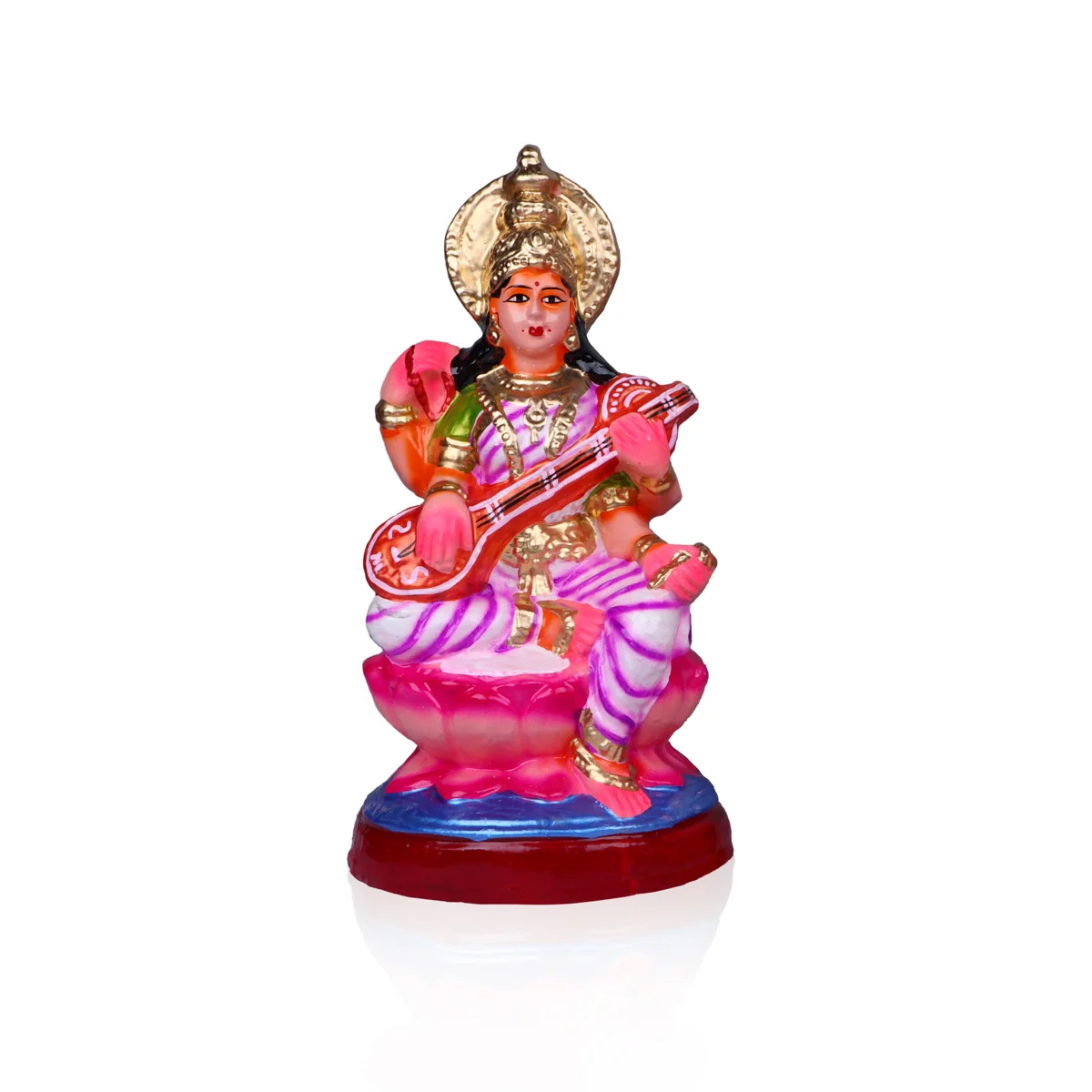 Lakshmi Saraswati Clay Golu Bommai Pair - 12 x 8.5 Inches | Giri Golu Doll/ Navaratri Golu Bomma/Gombe/Bommai - Image 2